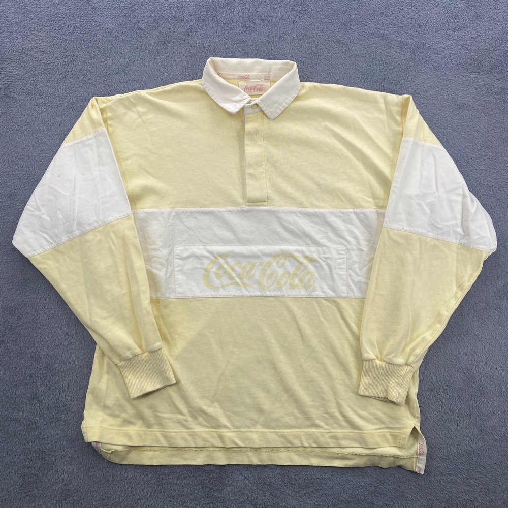 Vintage Coca-Cola Rugby Polo Shirt Mens Medium Yellow Vintage Long Sleeve